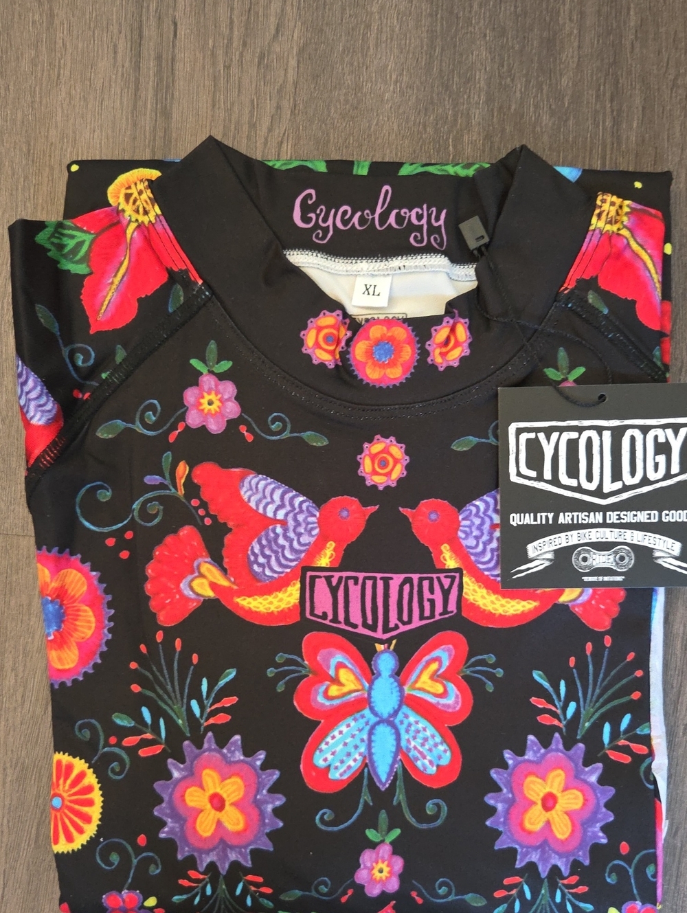 Cycology Women's Black Floral Birds Cycling Base Layer Top